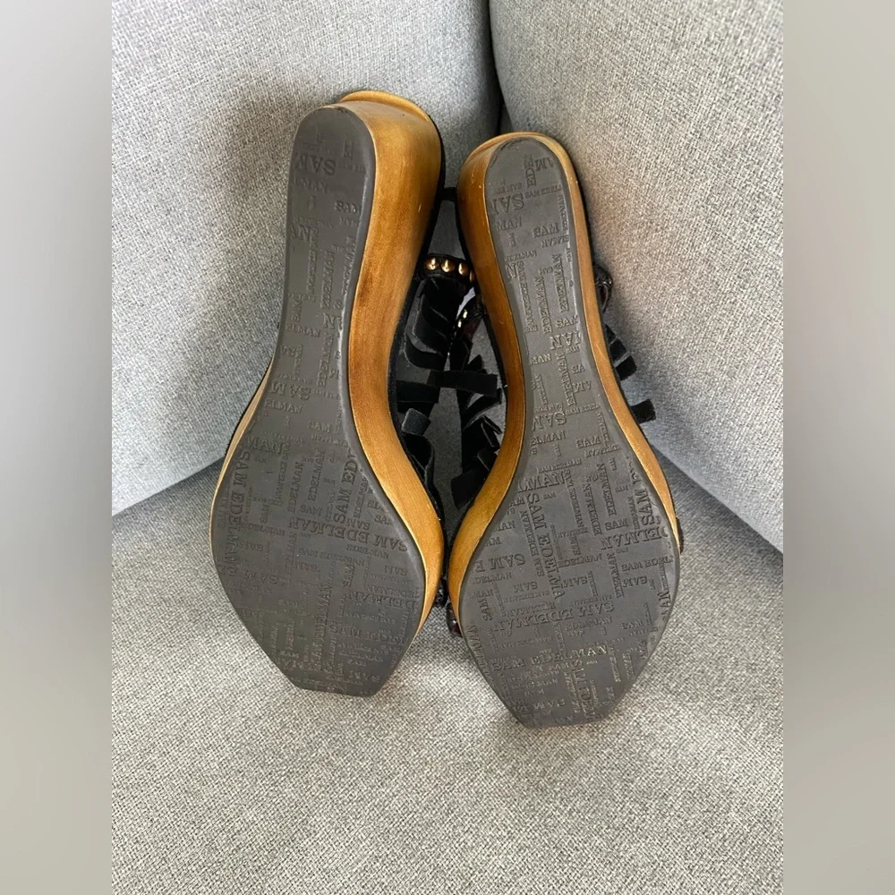 Sam Edelman Black and Tan Wedge Sandals